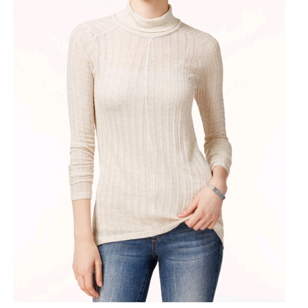 Lucky Brand sheer‎ wntr wht tunic turtle neck L, M